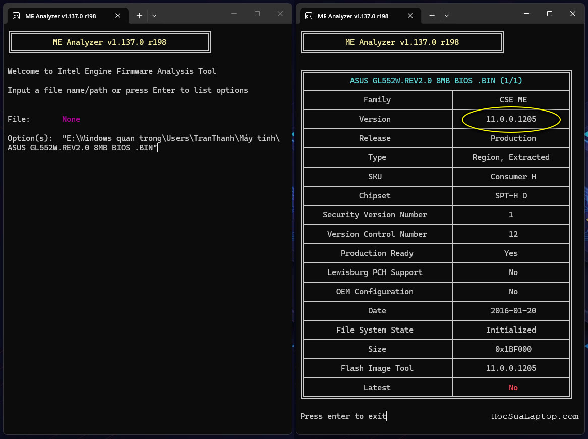 Hướng dẫn Clear ME BIOS: Xem phiên bản ME Region